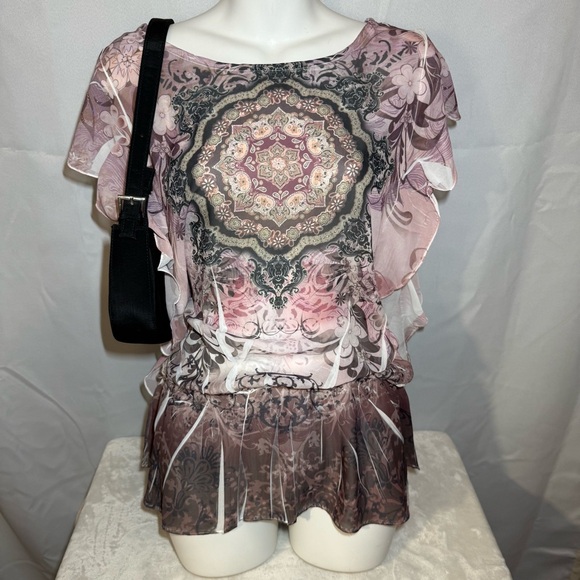 Design Works Tops - Design Works Sheer Y2K Paisley Top Size M Fairycore Boho Mesh Blouse